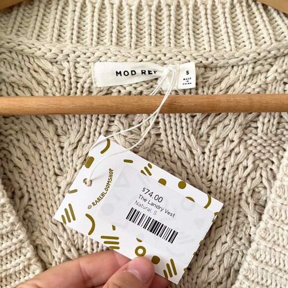 NWT MOD REF Cable Knit Landry Button Vest in Cream Natural | Size S - Picture 5 of 5
